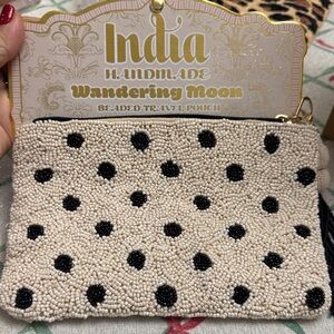 Wandering Moon Beaded Key & Card Holder - Cream and Black